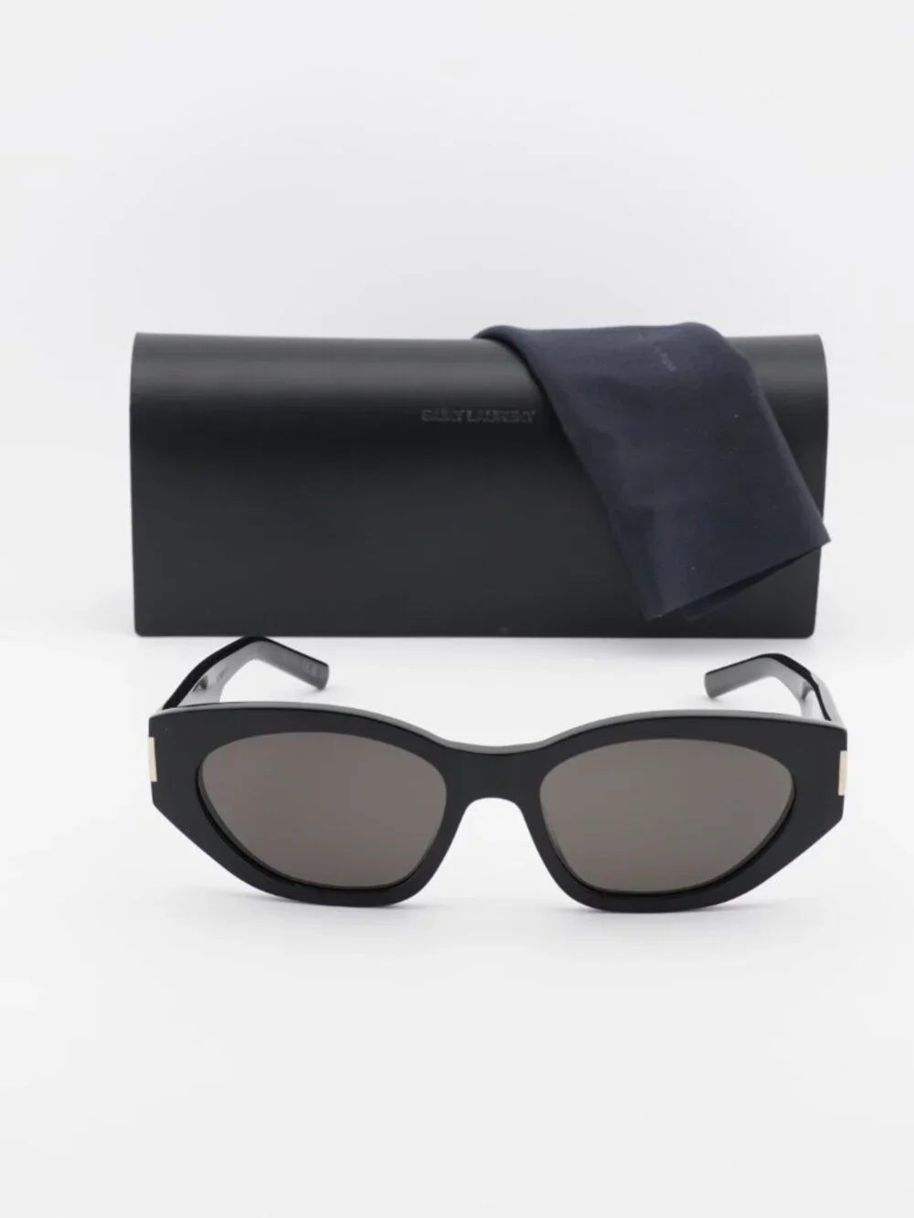 Saint Laurent SL638 001 Oval Sunglasses - Black / Black